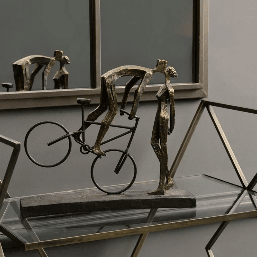 Libra Interiors Kissing Couple On Bike Sculpture Antique Bronze