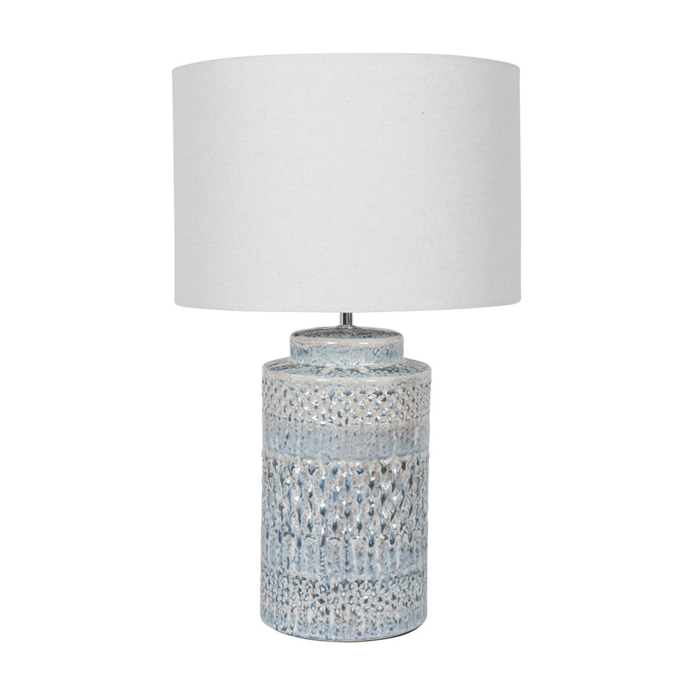 Libra Interiors Stormy Sky Glaze Table Lamp with Cream Drum Shade